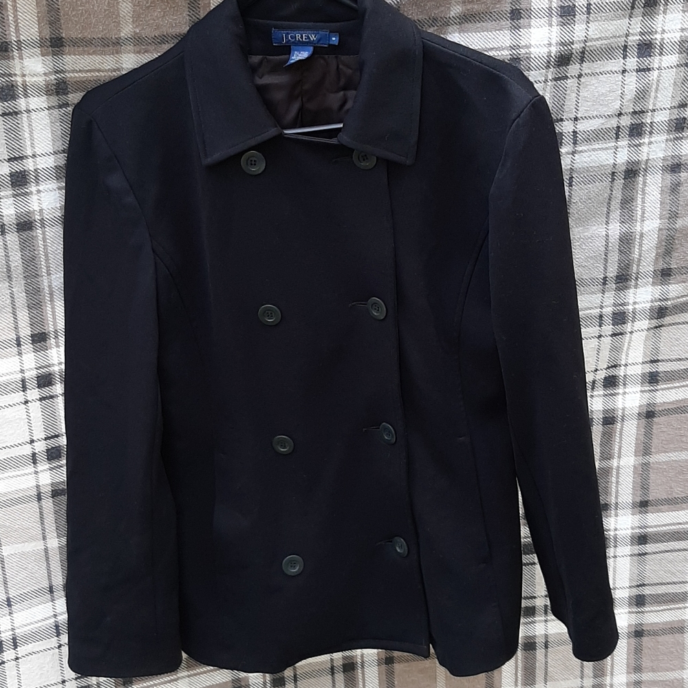 Double‎ Breasted J. Crew Classic Black Peacoat Office Church READ
